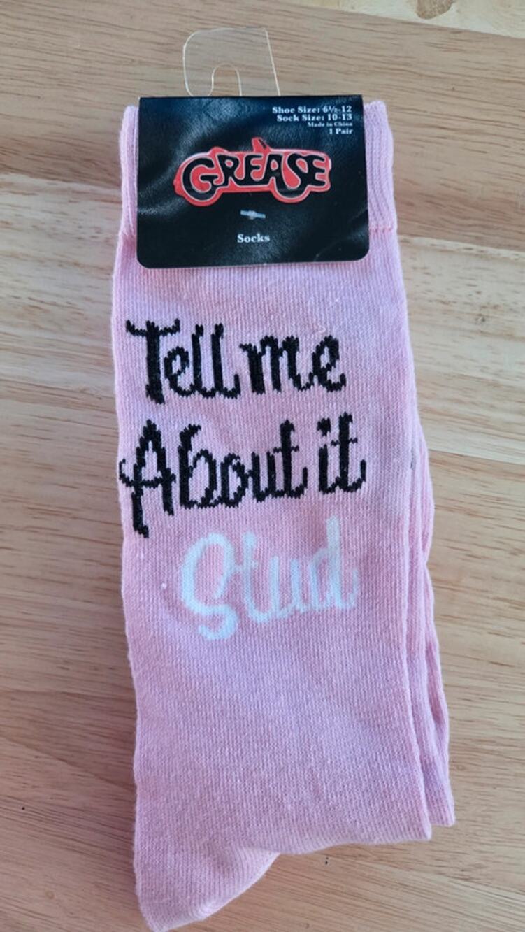 Grease Movie Tell Me About It Stud Pink Crew Socks Size 6.5-12 Paramount nwt